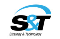 Logo of S&T Strategy & Technology with a blue and black design.