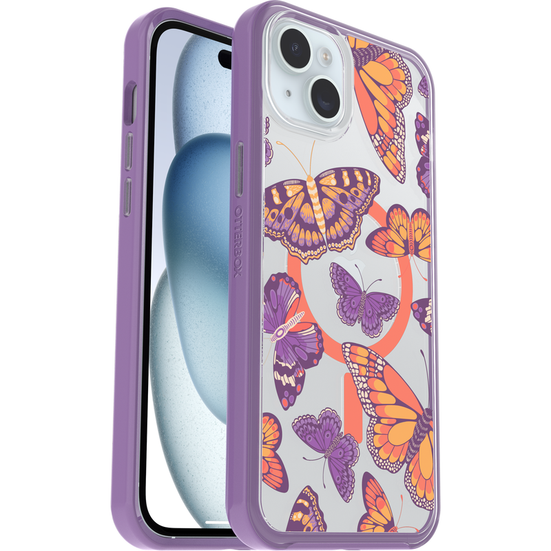 product image 1 - Coque iPhone 14 Plus et iPhone 15 Plus Symmetry Series Clear pour MagSafe Fluttering Flora